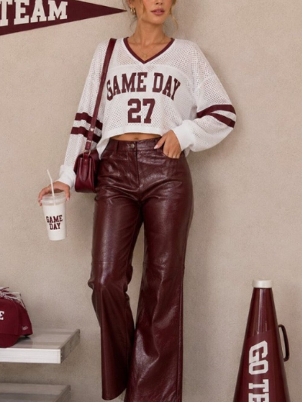 Faux Leather Flare Pants by Lumiere
